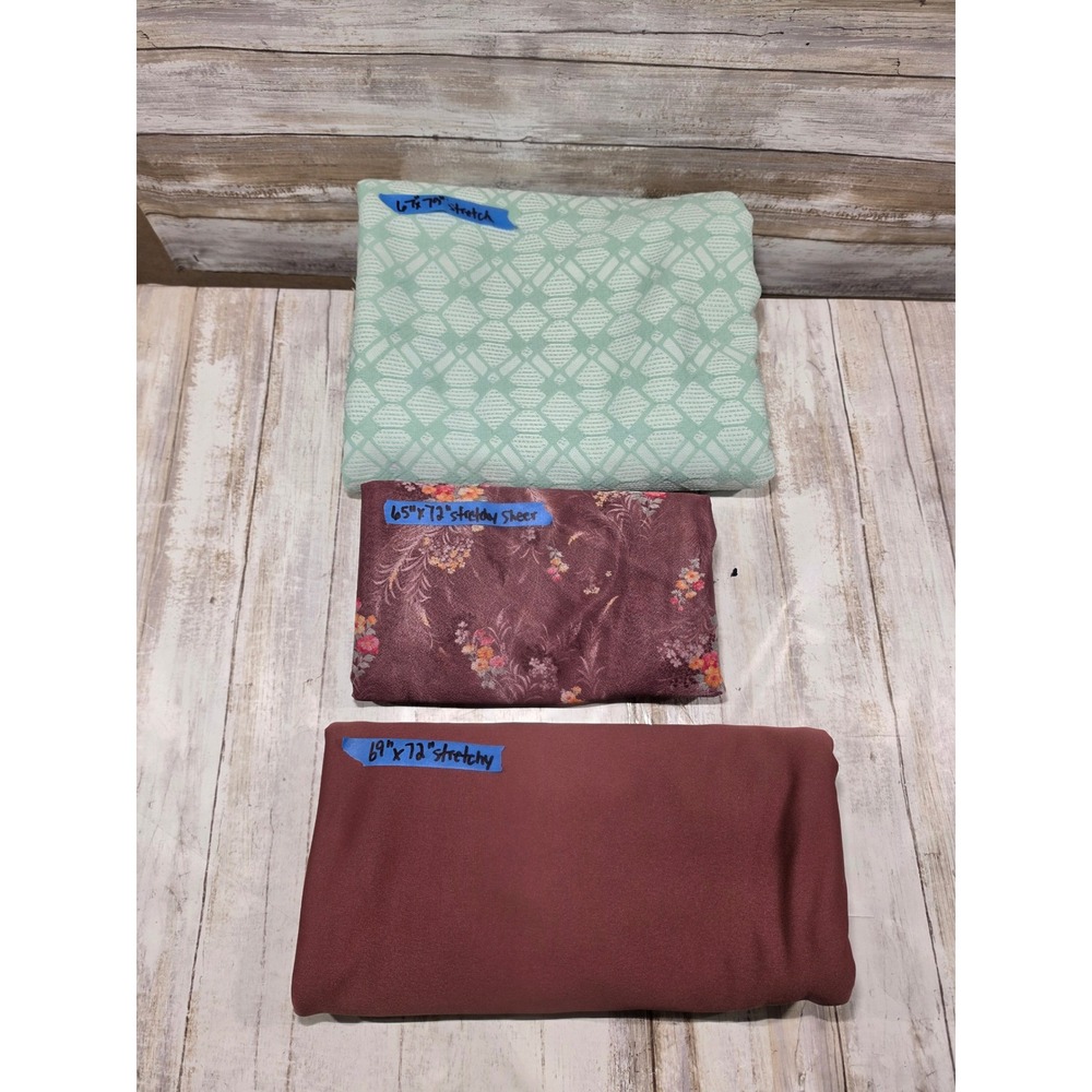 3pc Stretchy Fabric Bundle Floral Geometric Sheer Mesh Knit Remnants DIY Sewing